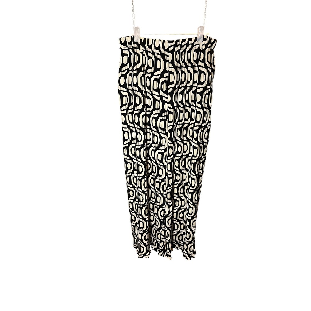 Alice Blue Womens Large Black White Geometric Plisse Pleated Wide Leg Pants